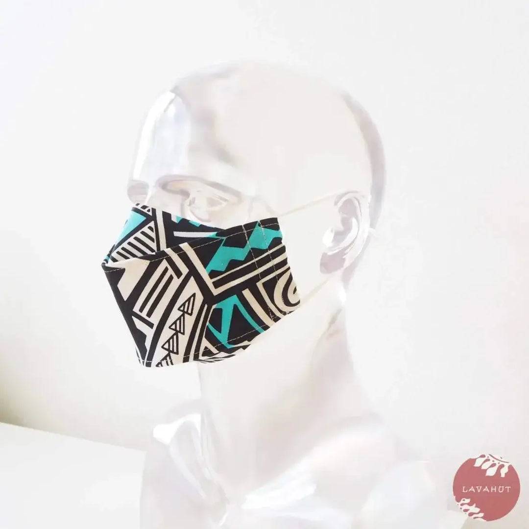 Antimicrobial Silvadur™ + Origami 3d Face Mask • Blue Tribal Tattoo - Made in Hawaii
