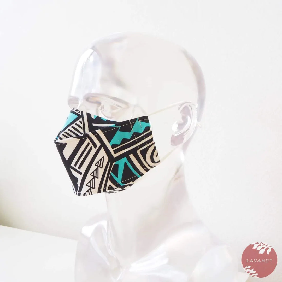 Antimicrobial Silvadur™ + Origami 3d Face Mask ?? Blue Tribal Tattoo - Made in Hawaii