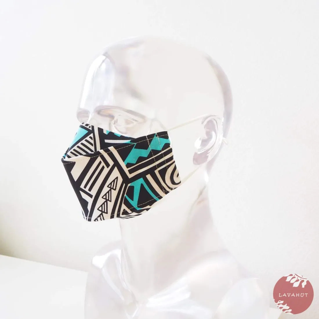 Antimicrobial Silvadur™ + Origami 3d Face Mask • Blue Tribal Tattoo - Made In Hawaii