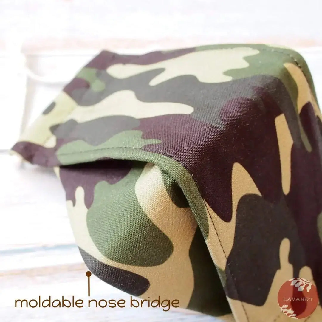 Antimicrobial Silvadur™ + Origami 3d Face Mask • Green Camouflage - Made in Hawaii