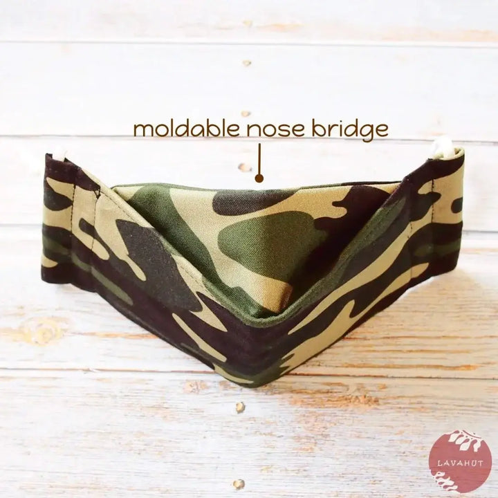 Antimicrobial Silvadur™ + Origami 3d Face Mask • Green Camouflage - Made in Hawaii