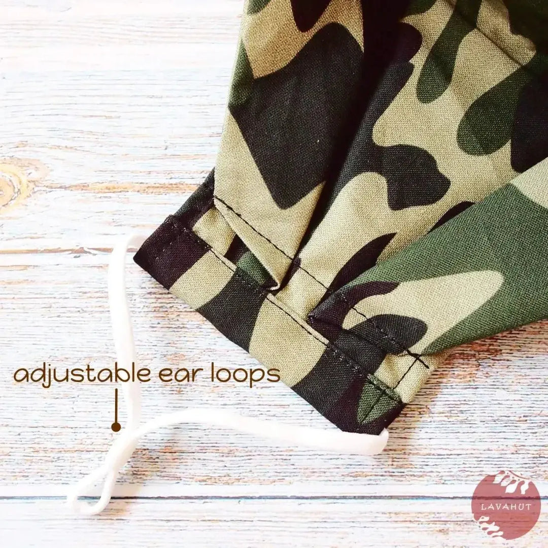 Antimicrobial Silvadur™ + Origami 3d Face Mask • Green Camouflage - Made in Hawaii