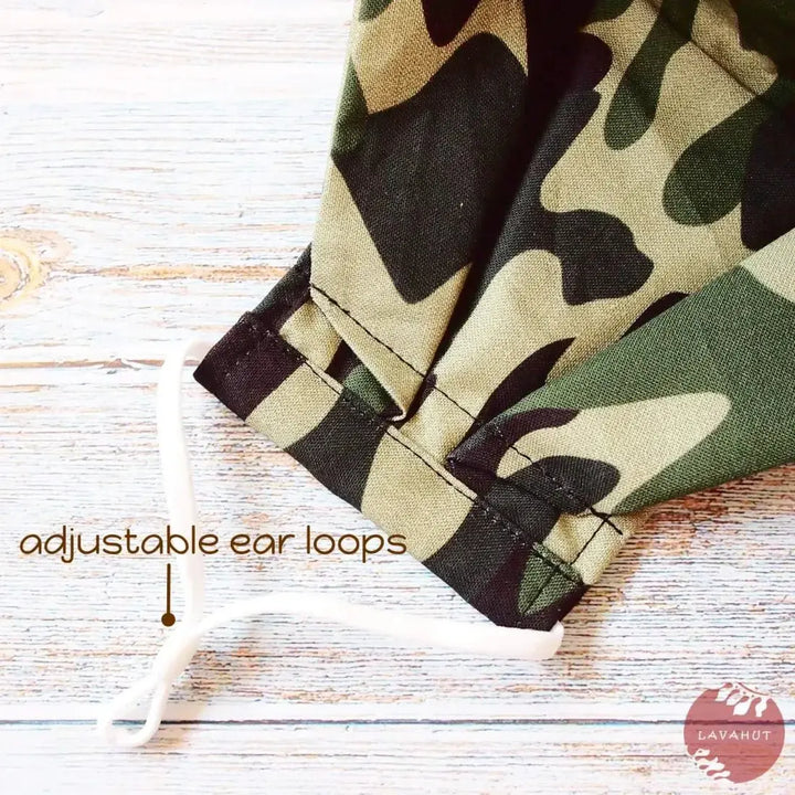 Antimicrobial Silvadur™ + Origami 3d Face Mask • Green Camouflage - Made in Hawaii