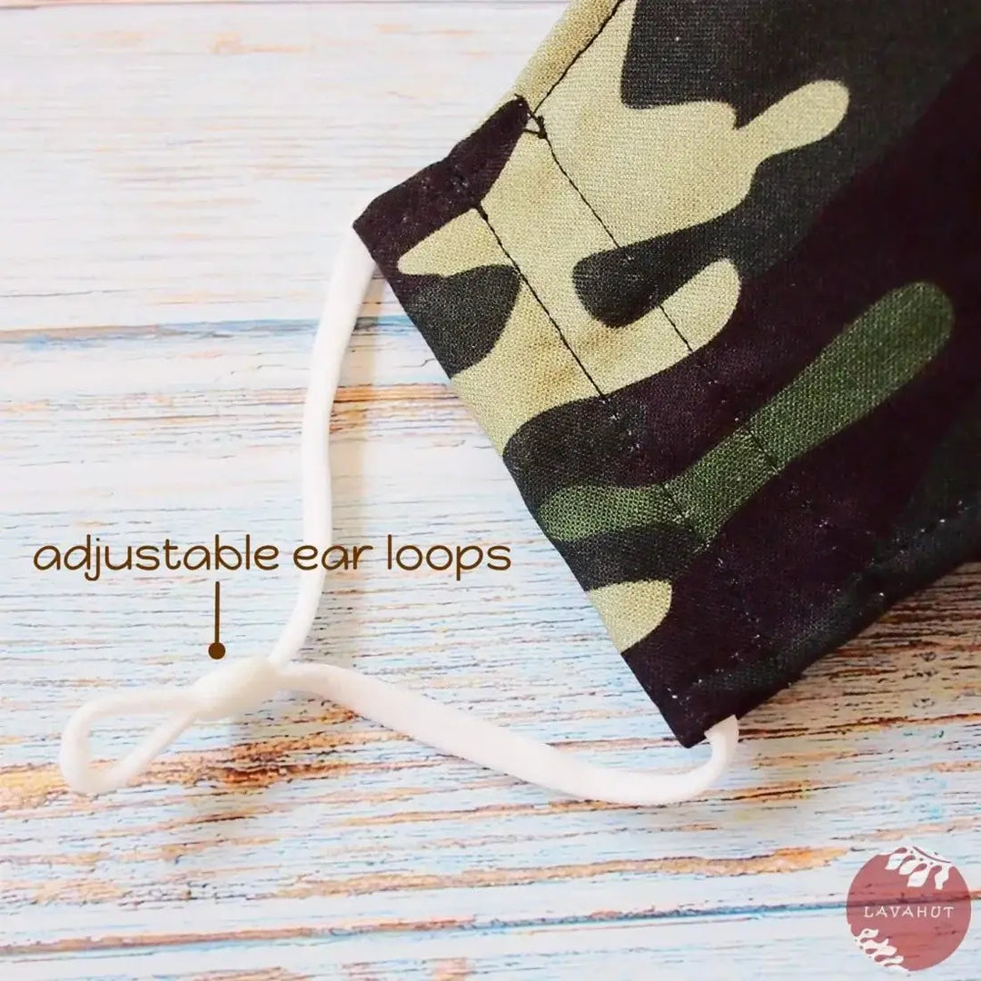 Antimicrobial Silvadur™ + Origami 3d Face Mask • Green Camouflage - Made in Hawaii