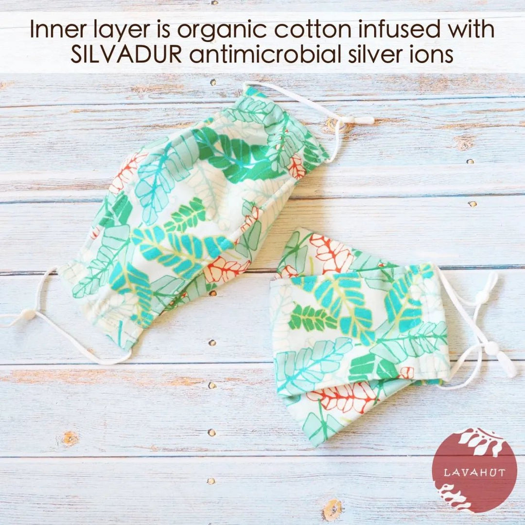 Antimicrobial SILVADUR™ + Origami 3D Face Mask • Green Fronds – Authentic Hawaiian Face Mask by Lavahut