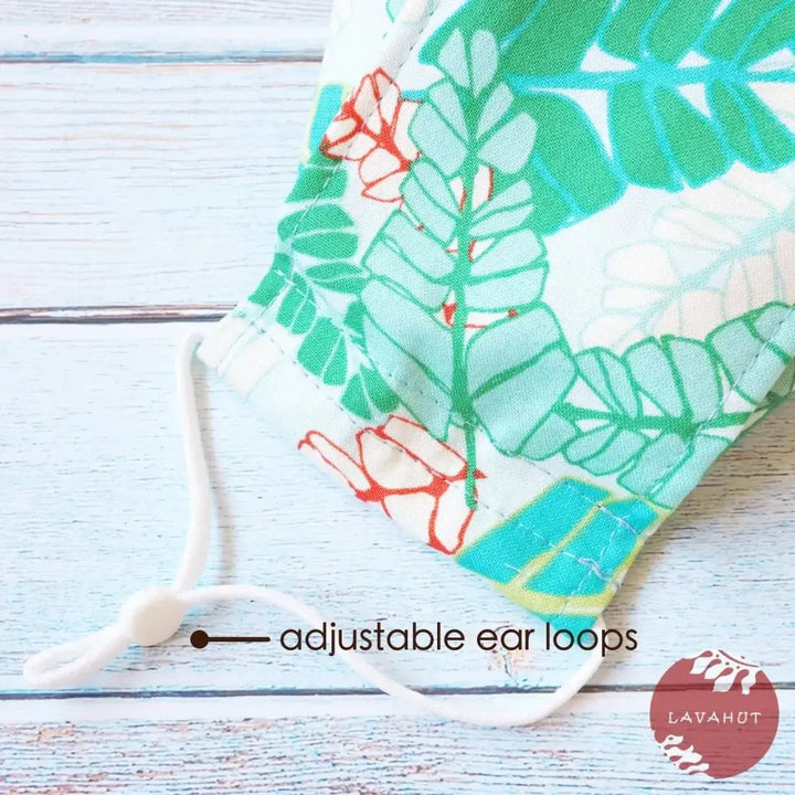 Antimicrobial Silvadur™ + Origami 3d Face Mask • Green Fronds - Made in Hawaii