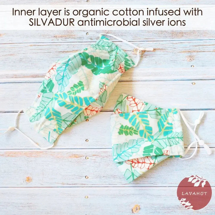 Antimicrobial Silvadur™ + Origami 3d Face Mask • Green Fronds - Made in Hawaii