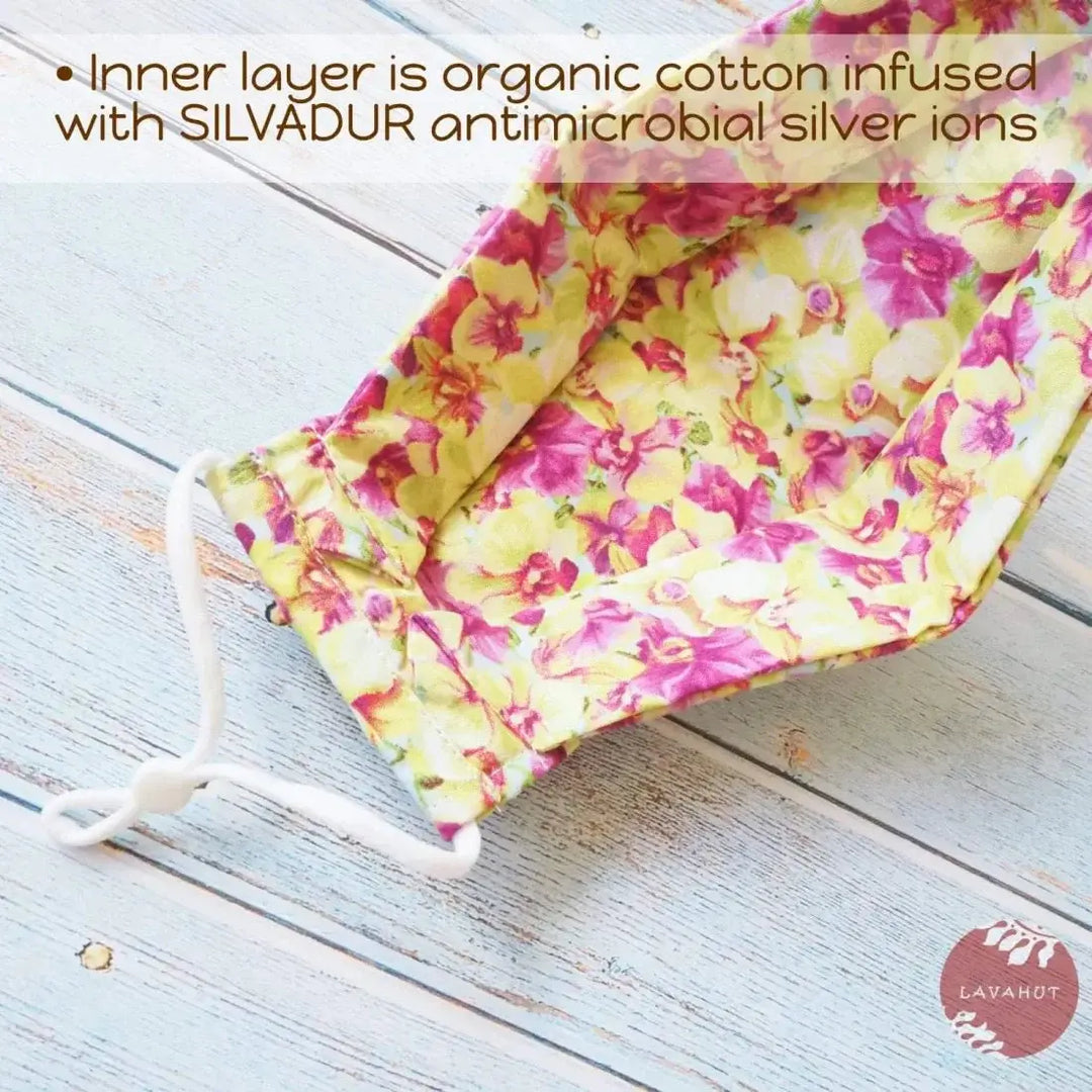 Antimicrobial Silvadur™ + Origami 3d Face Mask • Green Orchid Lover - Made in Hawaii