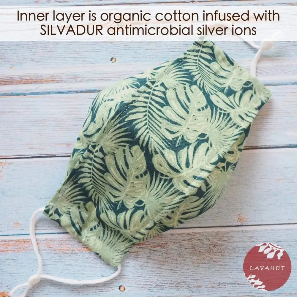 Antimicrobial Silvadur™ + Origami 3d Face Mask • Green Woodland - Made in Hawaii