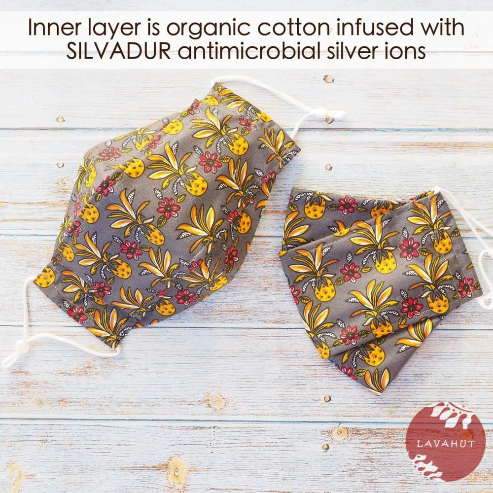 Antimicrobial SILVADUR™ + Origami 3D Face Mask • Grey Pineapple Maze – Authentic Hawaiian Face Mask by Lavahut