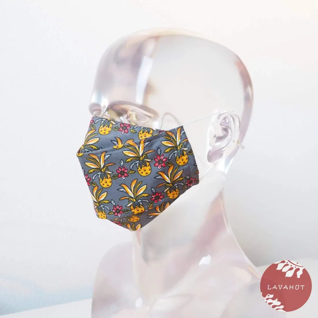 Antimicrobial SILVADUR™ + Origami 3D Face Mask • Grey Pineapple Maze – Authentic Hawaiian Face Mask by Lavahut