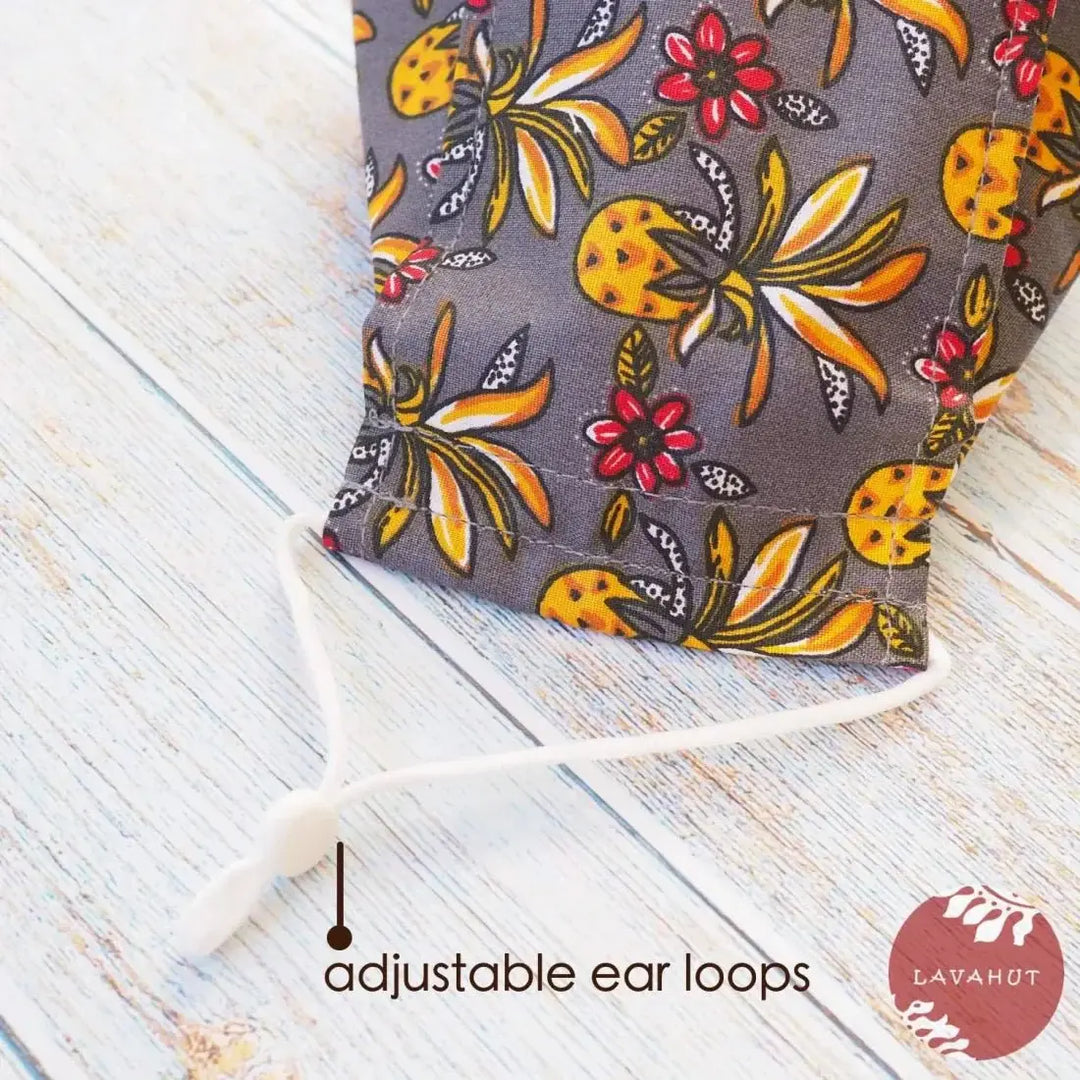 Antimicrobial Silvadur™ + Origami 3d Face Mask • Grey Pineapple Maze - Made in Hawaii