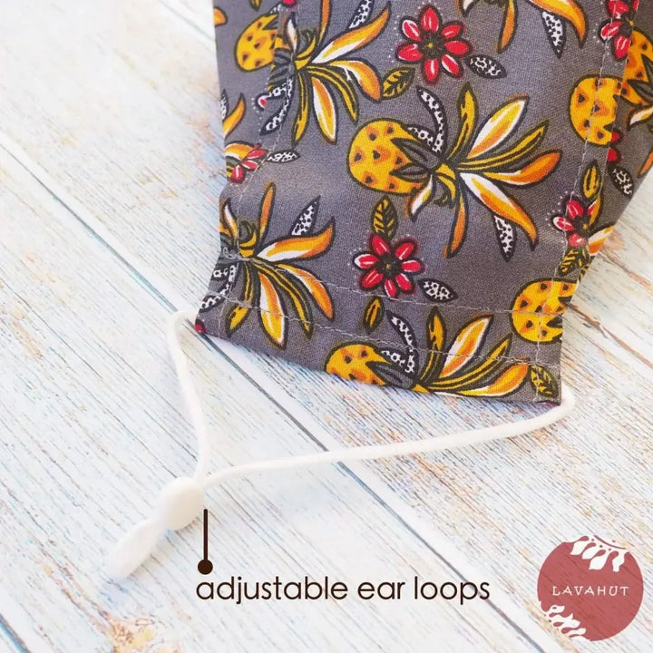 Antimicrobial Silvadur™ + Origami 3d Face Mask • Grey Pineapple Maze - Made in Hawaii