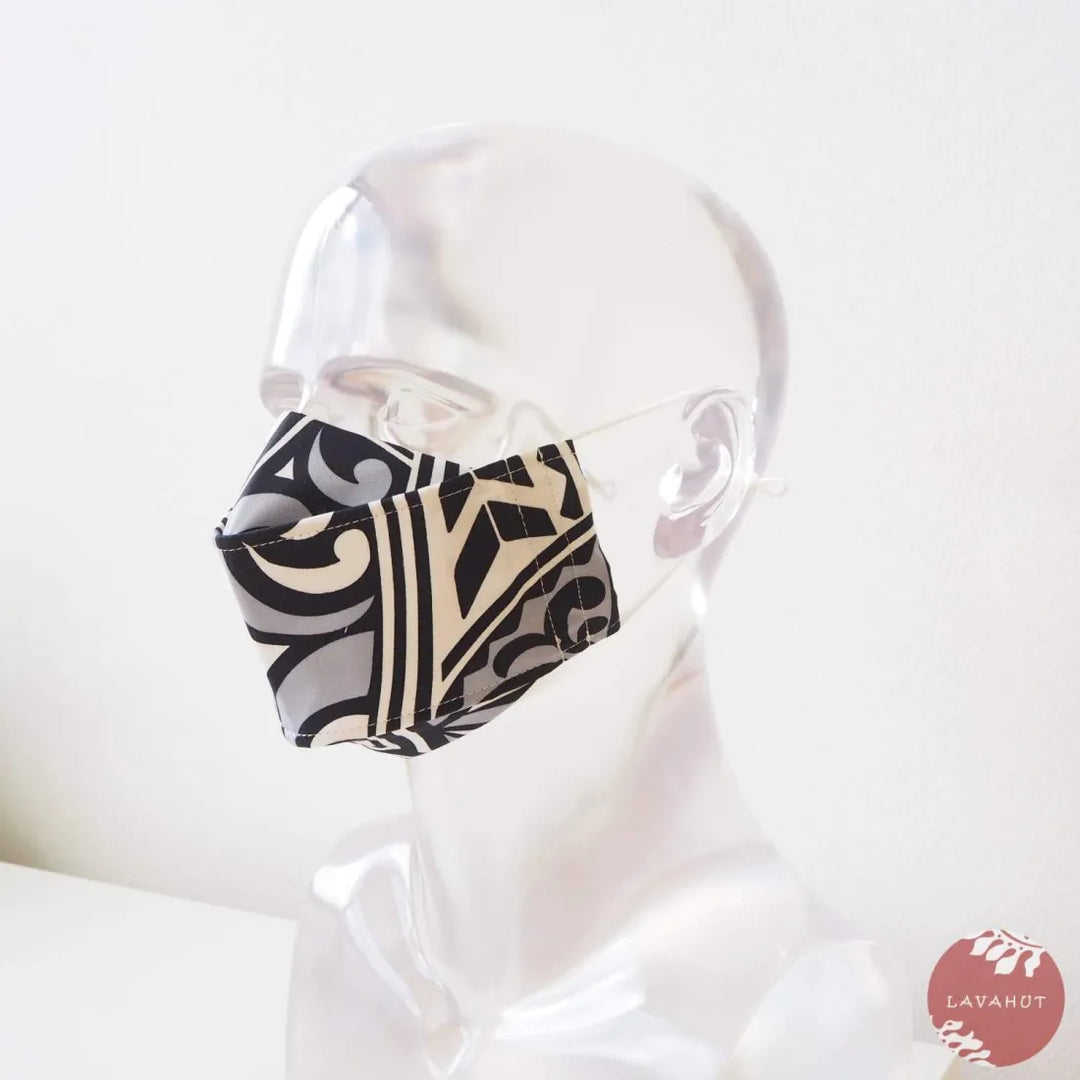 Antimicrobial Silvadur™ + Origami 3d Face Mask • Grey Tribal Tattoo - Made in Hawaii