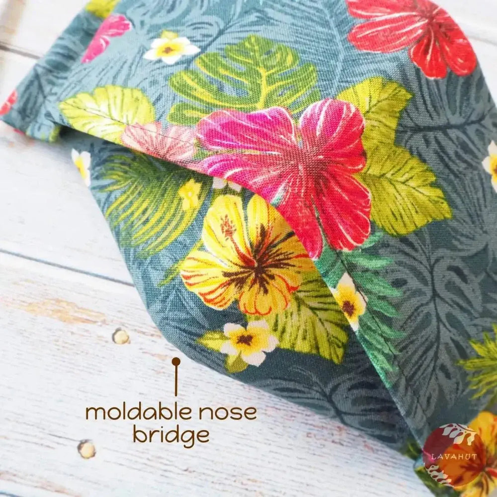 Antimicrobial Silvadur™ + Origami 3d Face Mask • Grey Tropics - Made in Hawaii