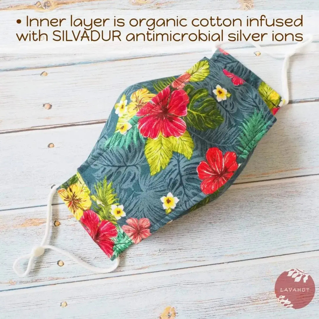 Antimicrobial Silvadur™ + Origami 3d Face Mask • Grey Tropics - Made in Hawaii