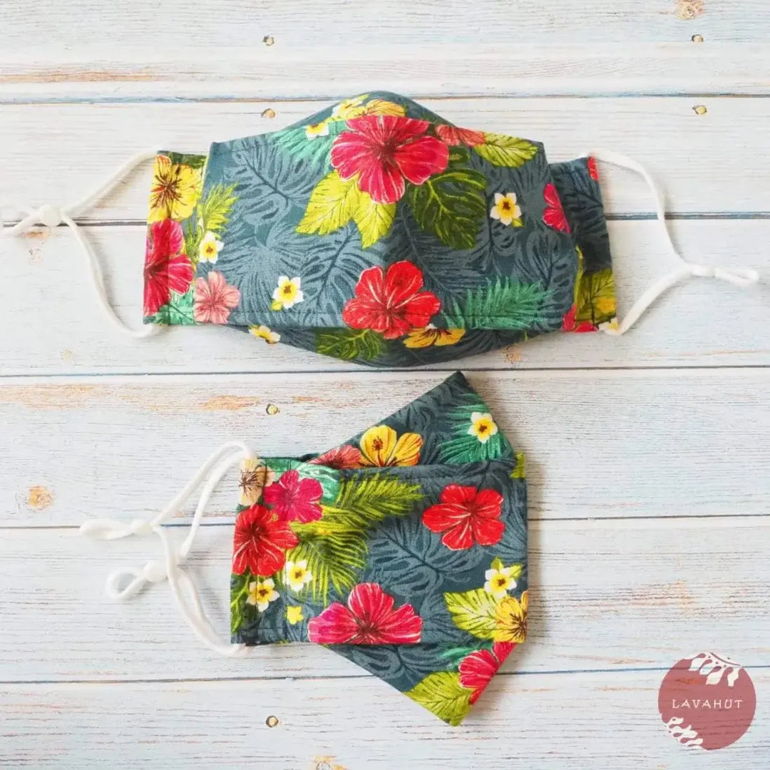 Antimicrobial Silvadur™ + Origami 3d Face Mask • Grey Tropics - Made in Hawaii