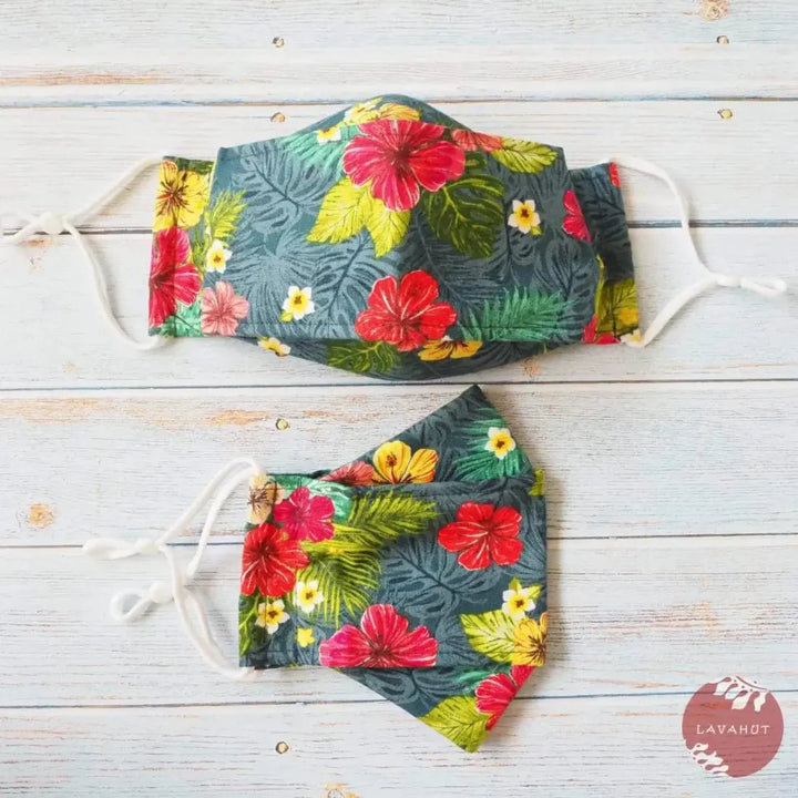 Antimicrobial Silvadur™ + Origami 3d Face Mask • Grey Tropics - Made in Hawaii