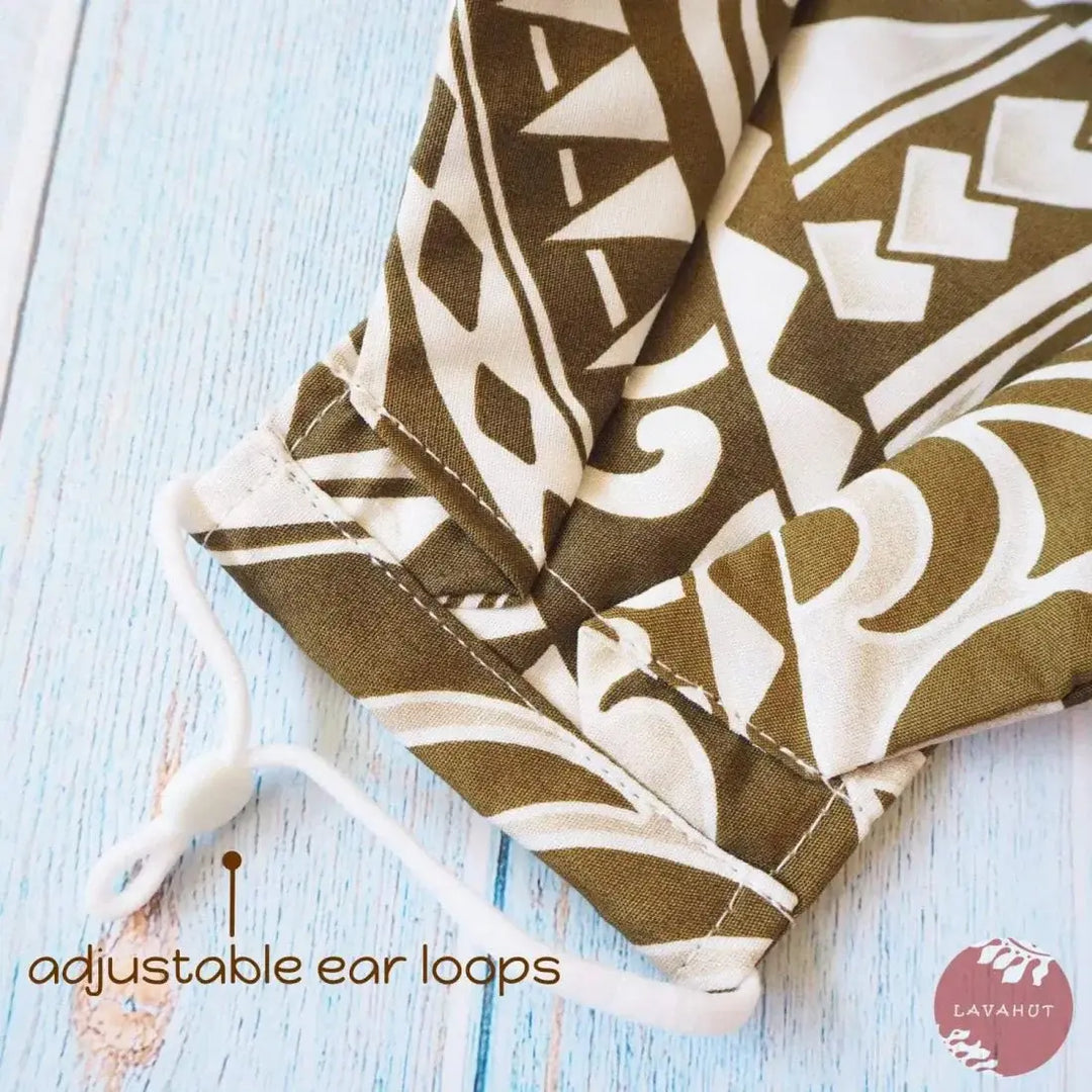 Antimicrobial Silvadur™ + Origami 3d Face Mask • Khaki Tribal Tattoo - Made in Hawaii
