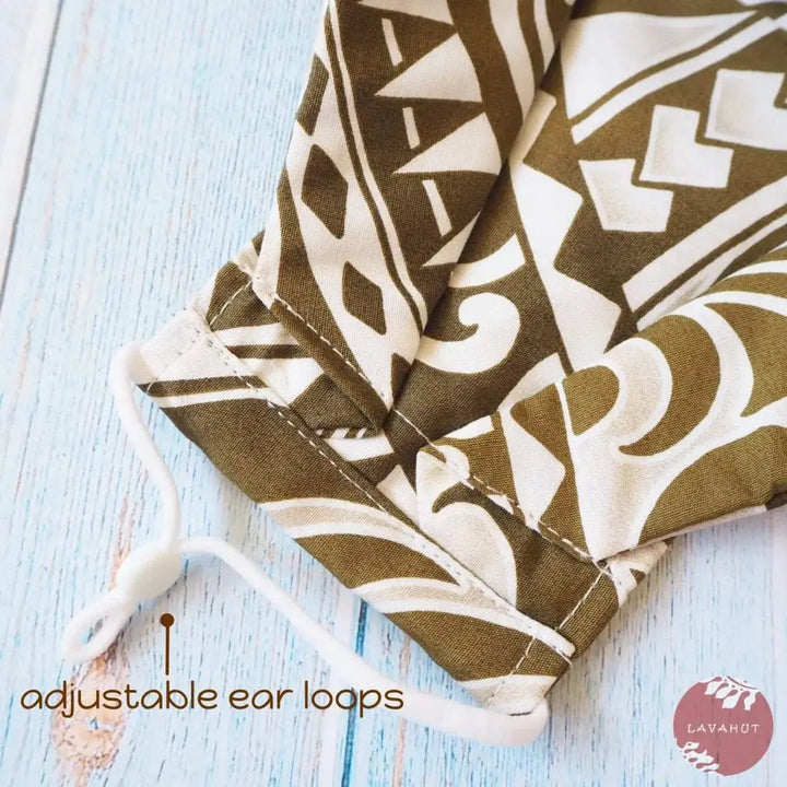 Antimicrobial Silvadur™ + Origami 3d Face Mask • Khaki Tribal Tattoo - Made in Hawaii