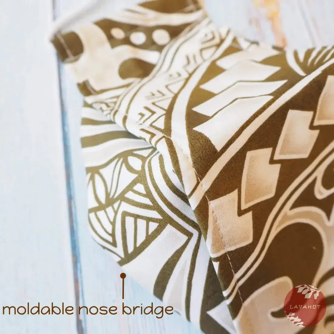 Antimicrobial Silvadur™ + Origami 3d Face Mask • Khaki Tribal Tattoo - Made in Hawaii