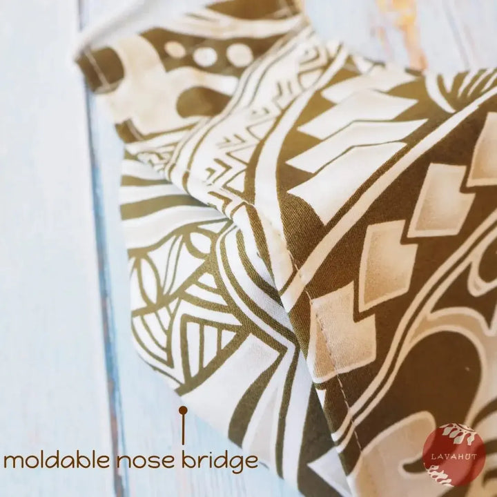 Antimicrobial Silvadur™ + Origami 3d Face Mask • Khaki Tribal Tattoo - Made in Hawaii