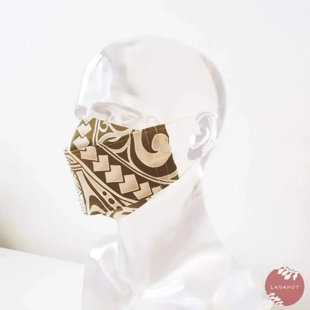 Antimicrobial Silvadur™ + Origami 3d Face Mask • Khaki Tribal Tattoo - Made in Hawaii