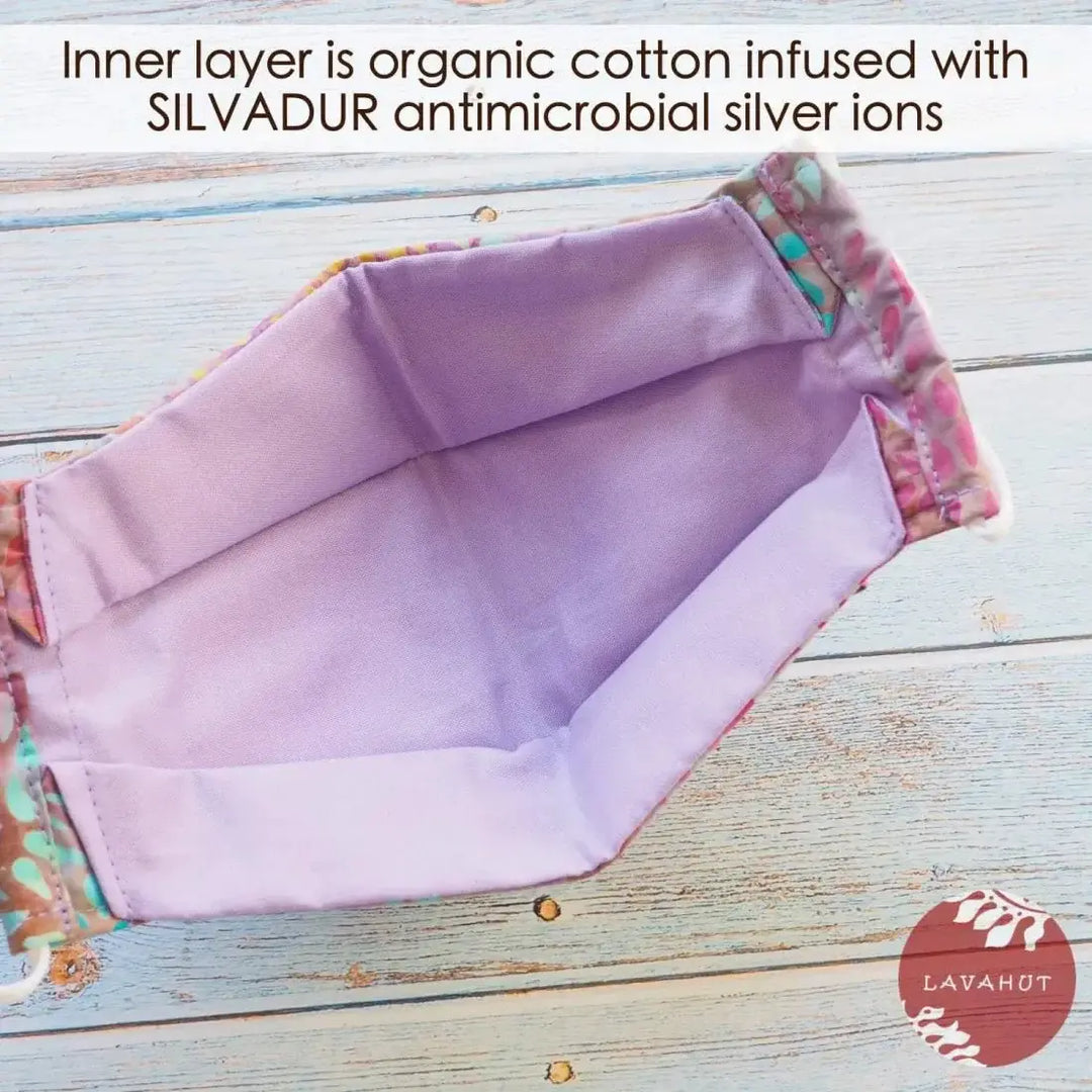 Antimicrobial Silvadur™ + Origami 3d Face Mask • Lavender Rain Drops - Made in Hawaii