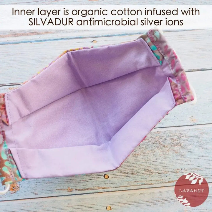 Antimicrobial Silvadur™ + Origami 3d Face Mask • Lavender Rain Drops - Made in Hawaii