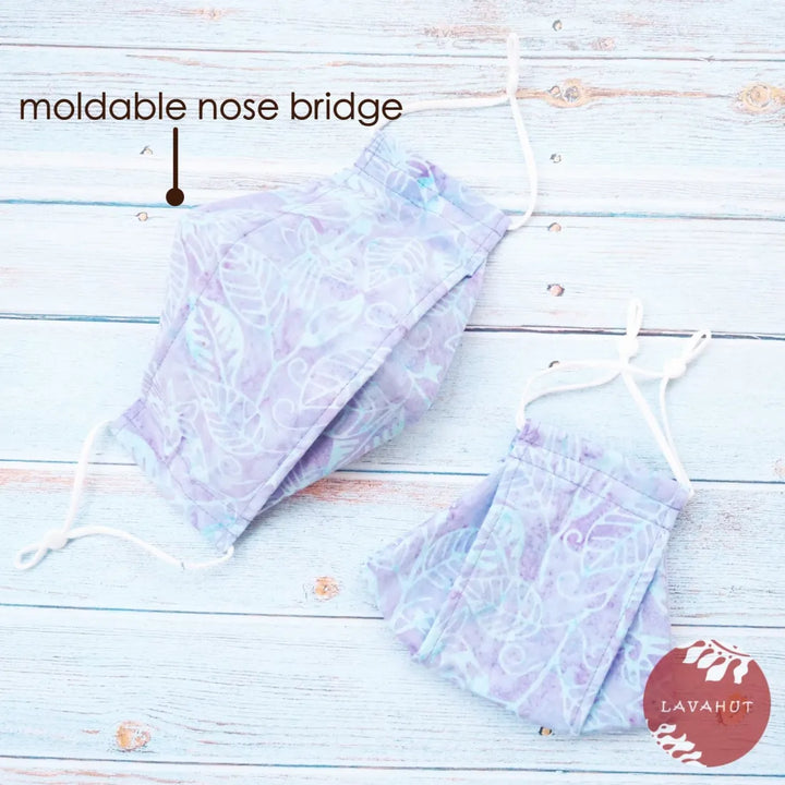 Antimicrobial Silvadur™ + Origami 3d Face Mask • Lavender Vines - Made in Hawaii