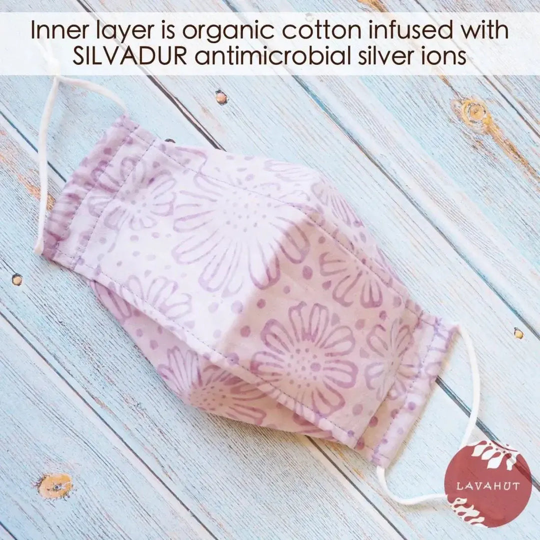 Antimicrobial Silvadur™ + Origami 3d Face Mask • Lilac Flowers - Made in Hawaii
