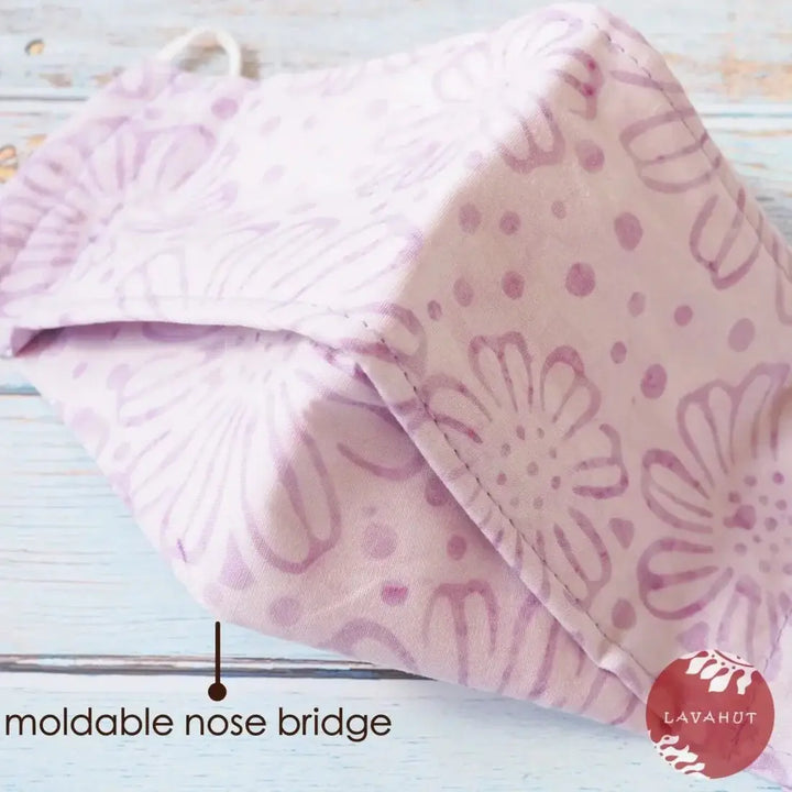Antimicrobial Silvadur™ + Origami 3d Face Mask • Lilac Flowers - Made in Hawaii
