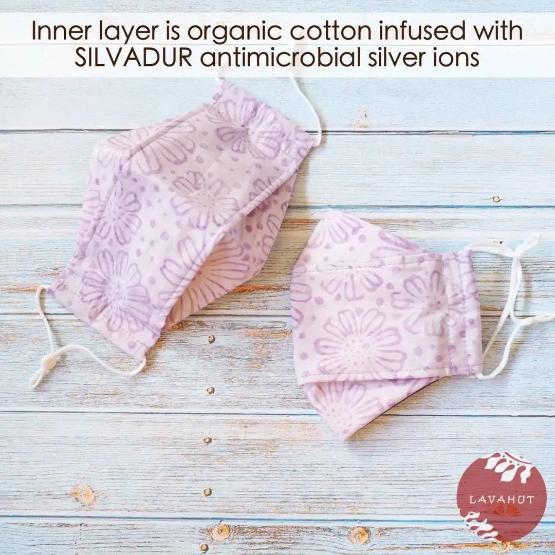 Antimicrobial Silvadur™ + Origami 3d Face Mask • Lilac Flowers - Made in Hawaii