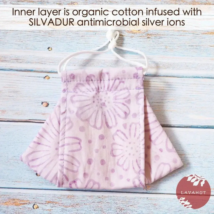 Antimicrobial Silvadur™ + Origami 3d Face Mask • Lilac Flowers - Made in Hawaii