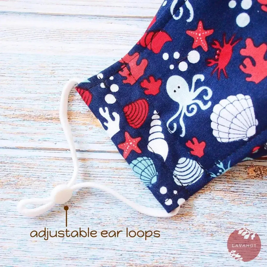 Antimicrobial Silvadur™ + Origami 3d Face Mask • Navy Octopus & Seashells - Made in Hawaii