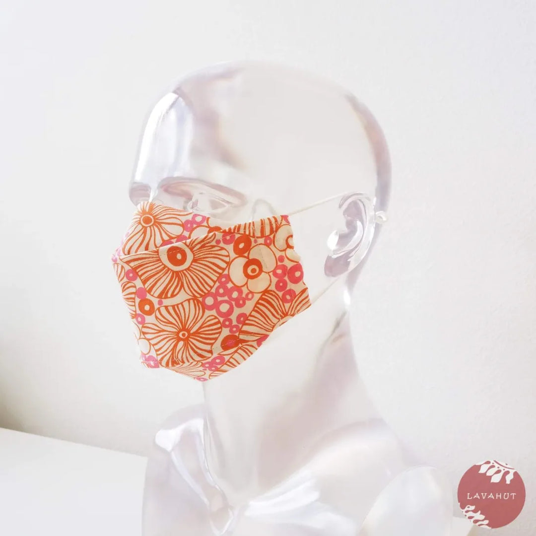 Antimicrobial Silvadur™ + Origami 3d Face Mask • Orange Sea Anemone - Made in Hawaii