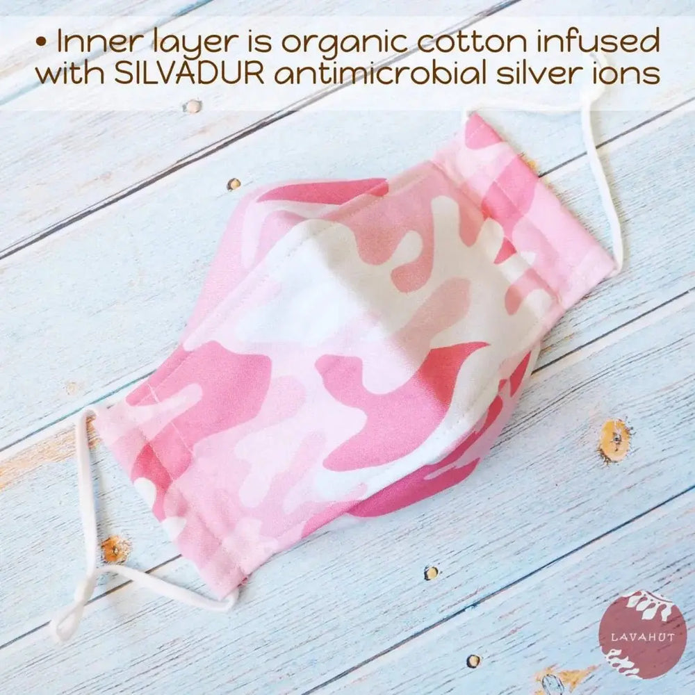 Antimicrobial Silvadur™ + Origami 3d Face Mask • Pink Camouflage - Made in Hawaii