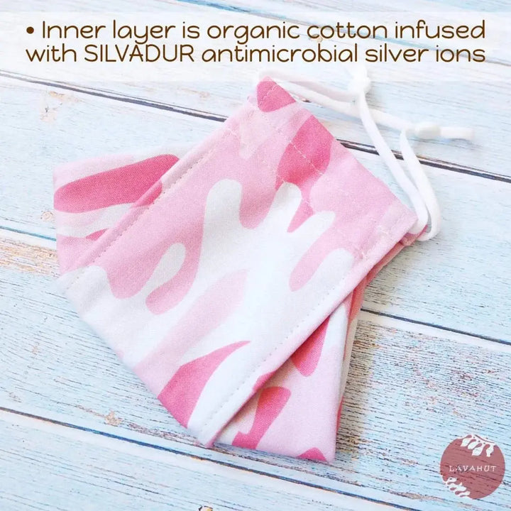 Antimicrobial Silvadur™ + Origami 3d Face Mask • Pink Camouflage - Made in Hawaii
