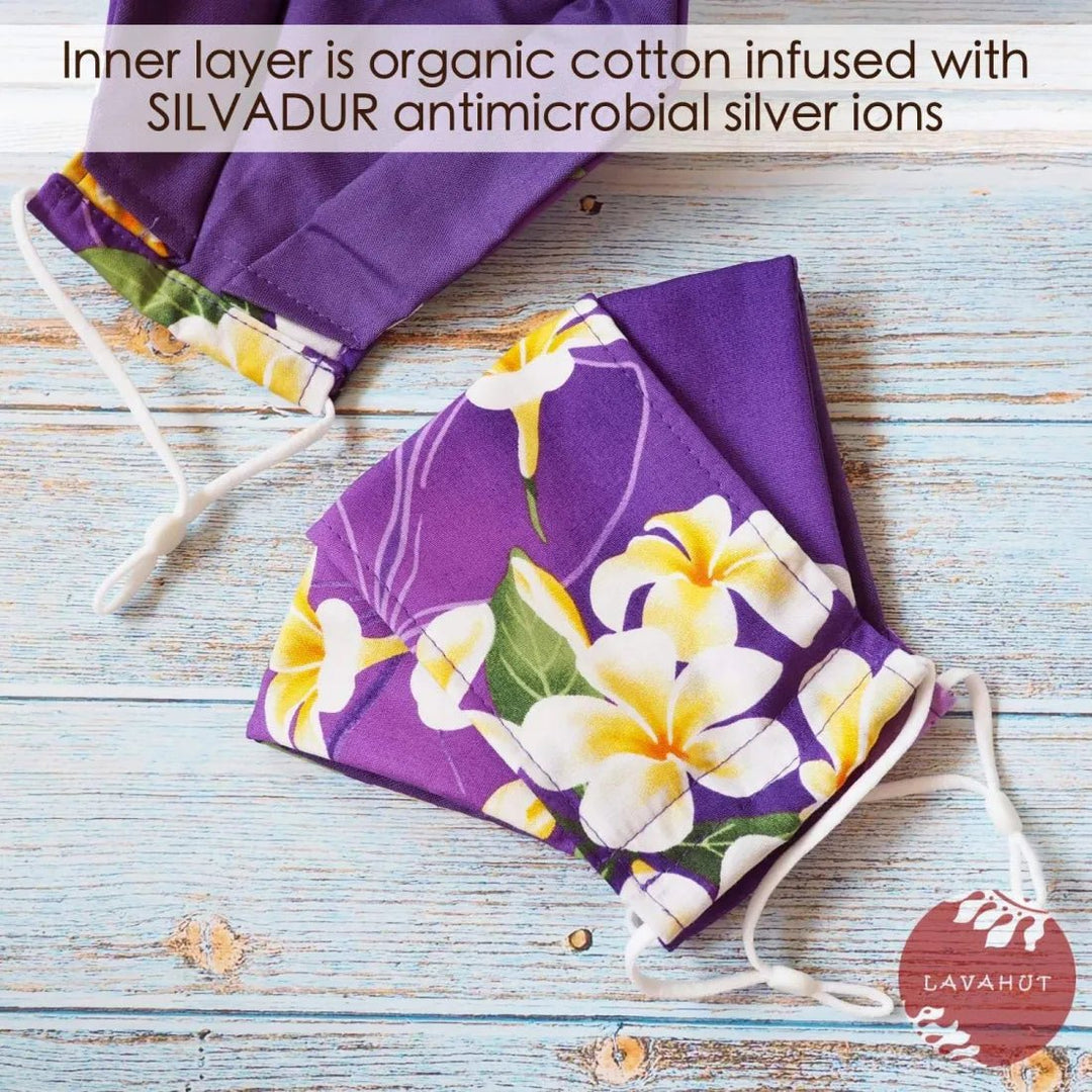 Antimicrobial SILVADUR™ + Origami 3D Face Mask • Purple Liliuokalani – Authentic Hawaiian Face Mask by Lavahut