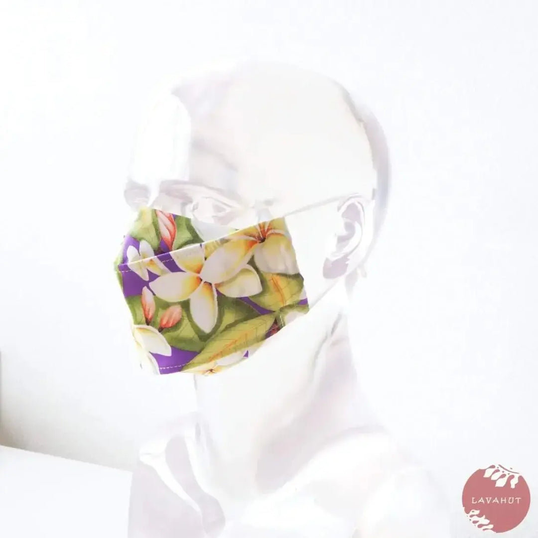 Antimicrobial Silvadur™ + Origami 3d Face Mask • Purple Plumeria Fever - Made in Hawaii