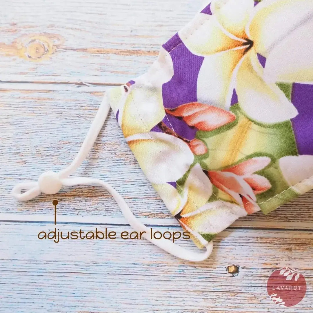 Antimicrobial Silvadur™ + Origami 3d Face Mask • Purple Plumeria Fever - Made in Hawaii