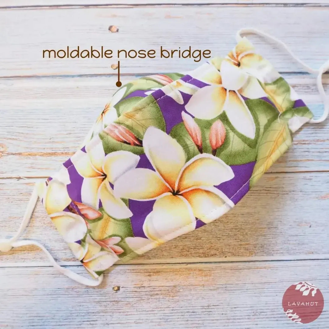 Antimicrobial Silvadur™ + Origami 3d Face Mask • Purple Plumeria Fever - Made in Hawaii