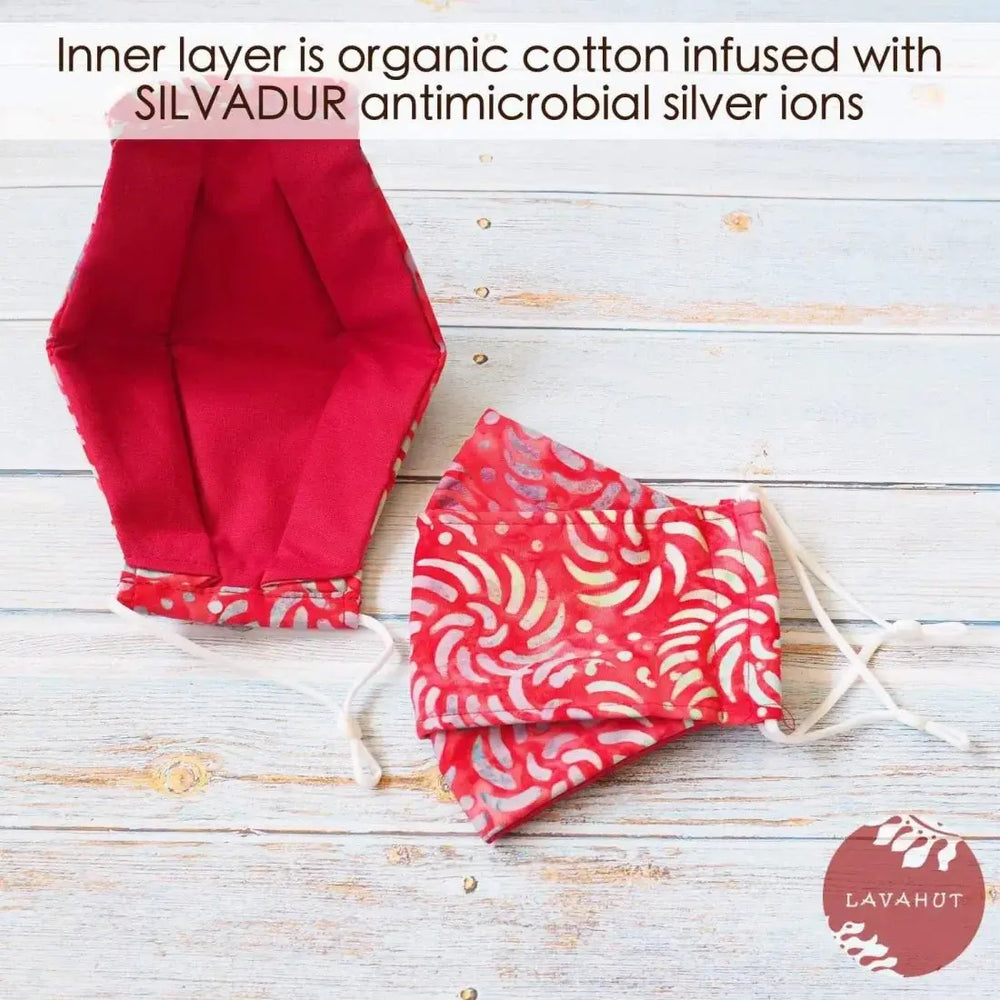 Antimicrobial Silvadur™ + Origami 3d Face Mask • Red Kilauea - Made in Hawaii