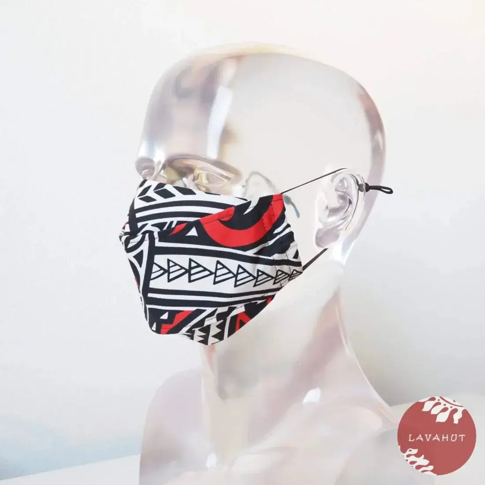 Antimicrobial Silvadur™ + Origami 3d Face Mask • Red Tribal Tattoo - Made in Hawaii