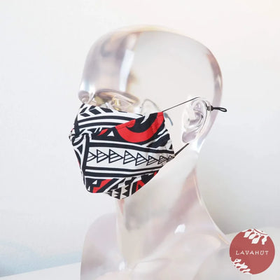 Antimicrobial Silvadur™ + Origami 3d Face Mask • Red Tribal Tattoo - Made In Hawaii