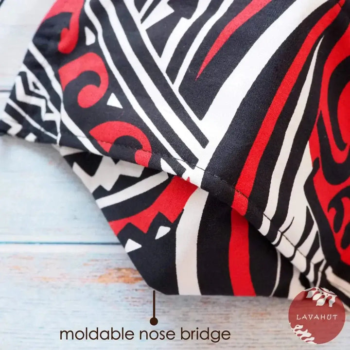 Antimicrobial Silvadur™ + Origami 3d Face Mask • Red Tribal Tattoo - Made in Hawaii