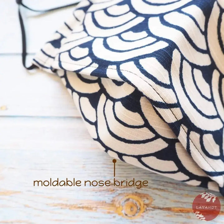 Antimicrobial Silvadur™ + Origami 3d Face Mask • White Seigaiha Waves - Made in Hawaii