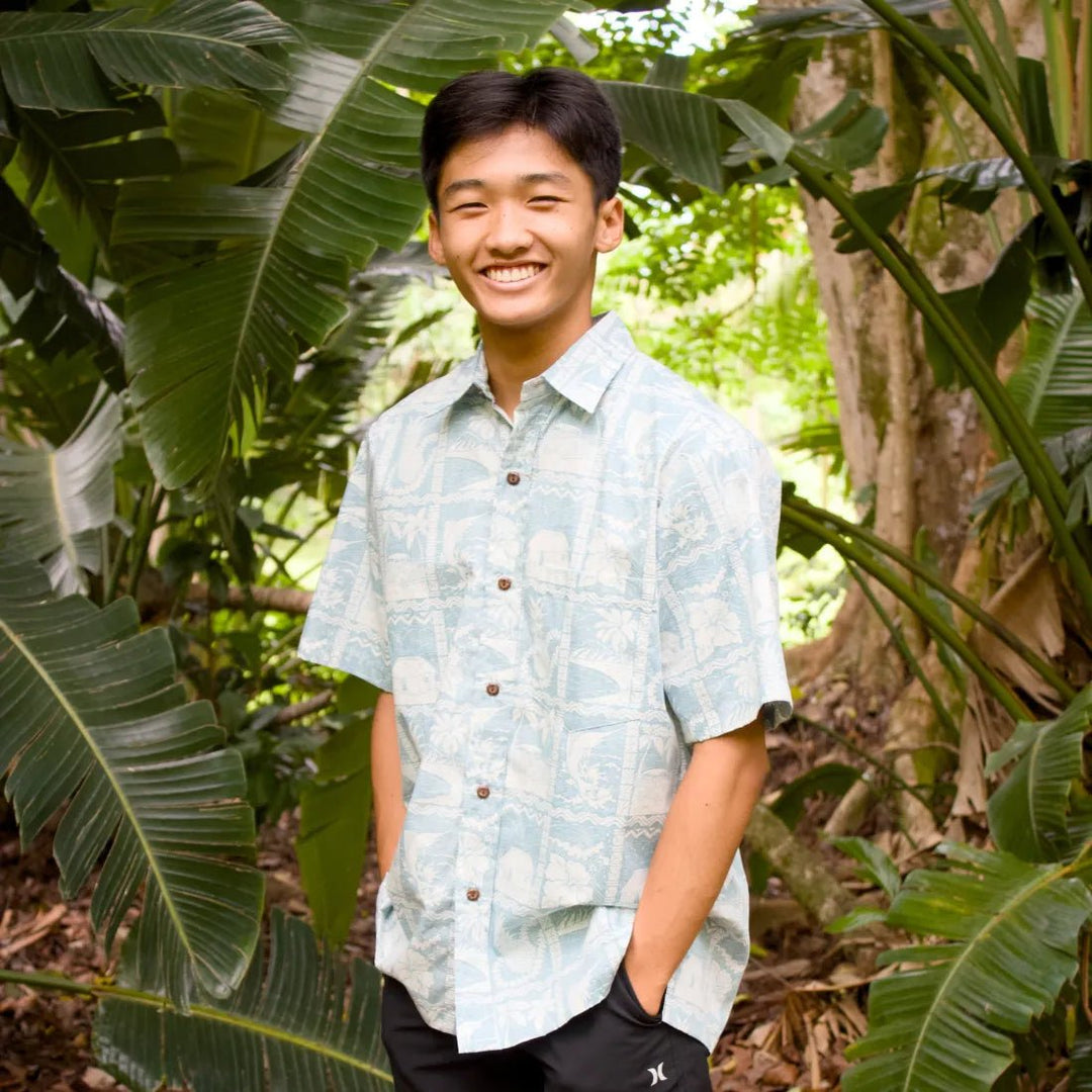 Aqua Haleakala Sky Hawaiian REVERSE Shirt – Authentic Hawaiian Reverse Men's Shirts by Lavahut