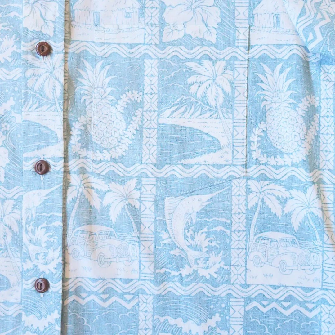 Aqua Haleakala Sky Hawaiian REVERSE Shirt – Authentic Hawaiian Reverse Men's Shirts by Lavahut