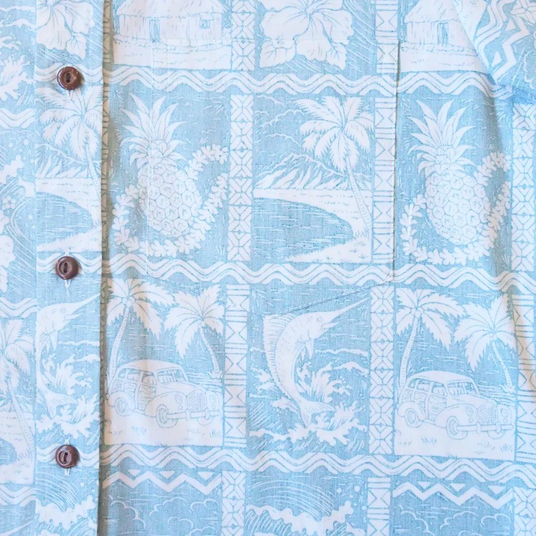 Aqua Haleakala Sky Hawaiian Reverse Shirt - Made in Hawaii